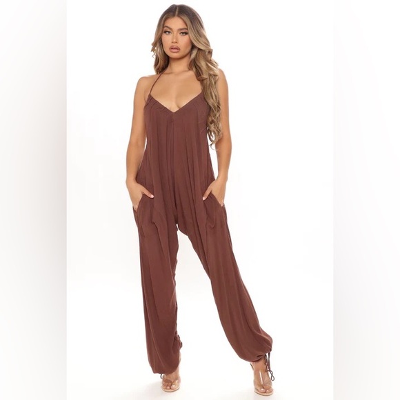 Fashion Nova Brown Slouchy Jumpsuit - Picture 1 of 4